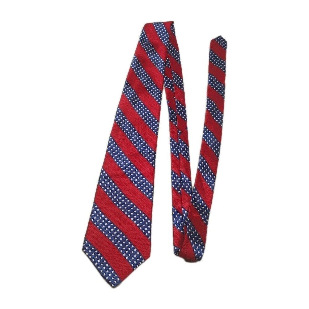 American Traditions Stars‎ & Stripes Flag Patriotic Necktie Tie 100% Silk 59"
